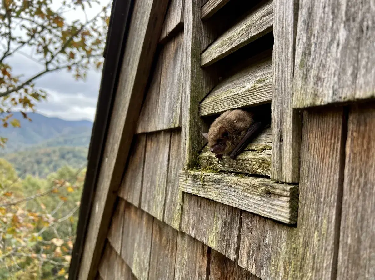 Bat tucked into the eave of a Western NC home