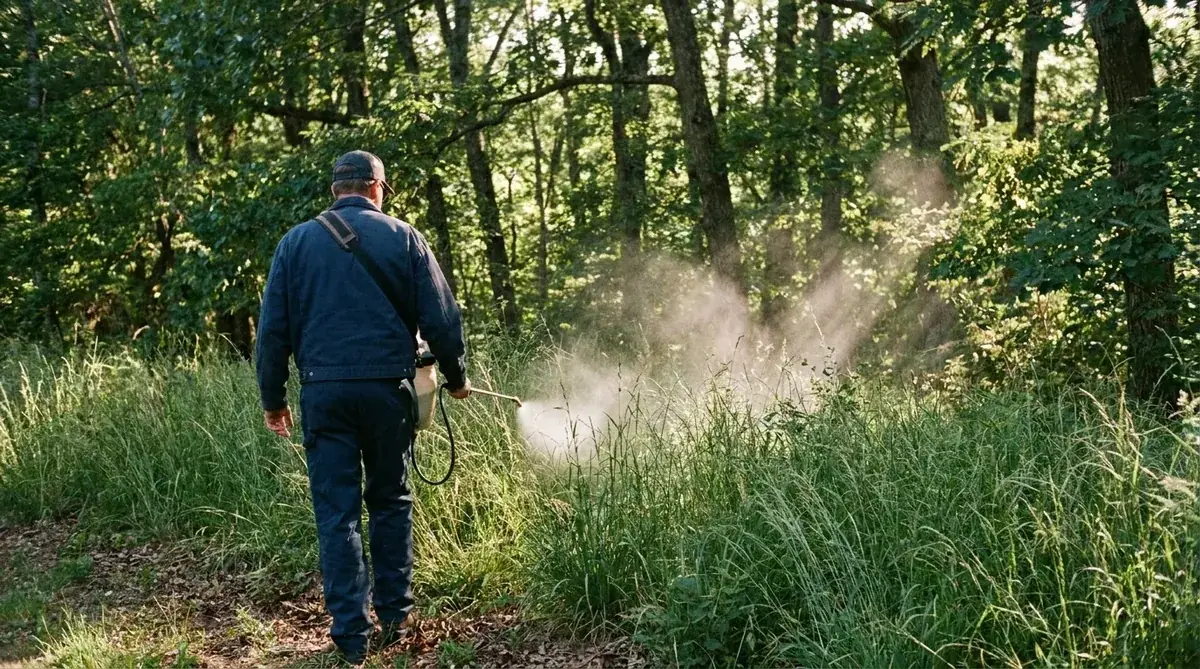 Tick yard edge treatment along a Western NC-area treeline