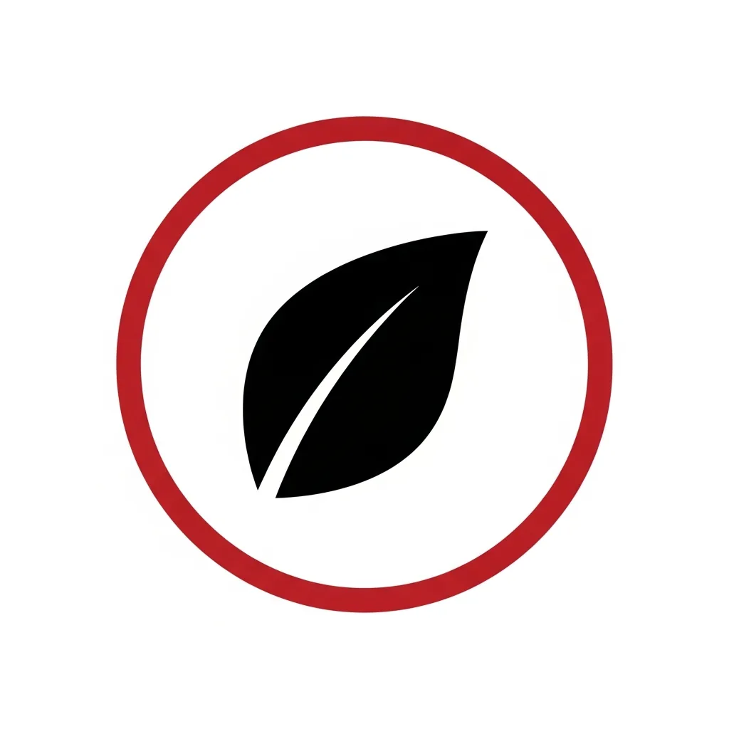 Black leaf inside a red circular ring icon, symbolizing EPA-approved family and pet safe pest treatments from Pest Marshals
